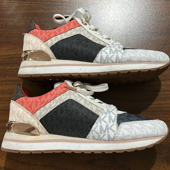 Michael Kors Billie Metallic Platform Trainer Coral and Blue Sneakers - Picture 6 of 12